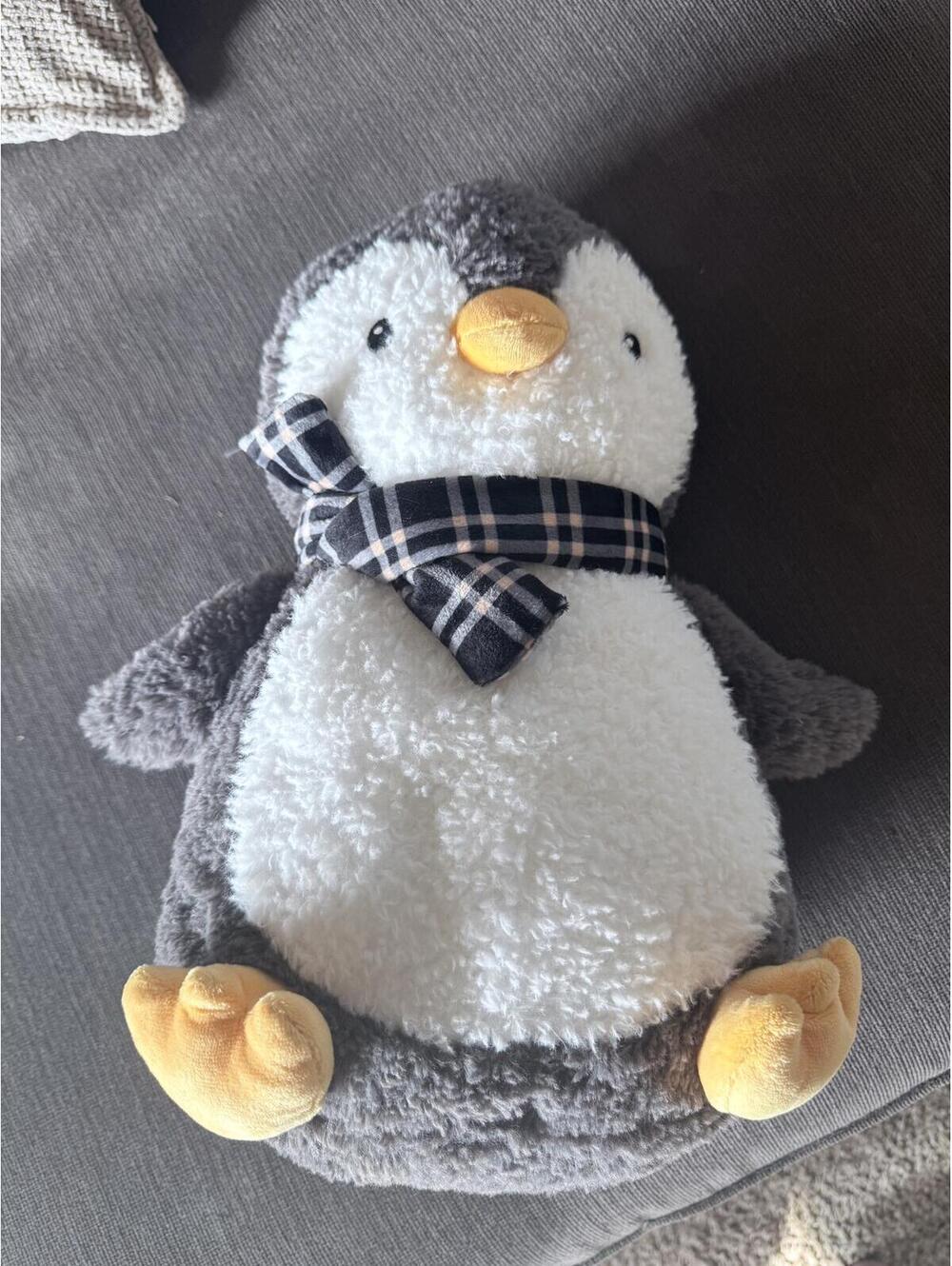 Adorable Plush Penguin Stuffed Animal with Checkered Scarf